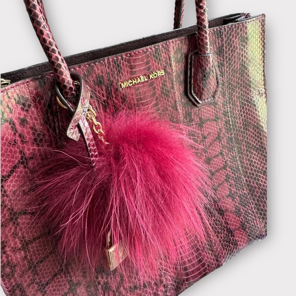 Michael Kors | Red Large Mercer Genuine Snakeskin Tote Bag - Picture 2 of 15